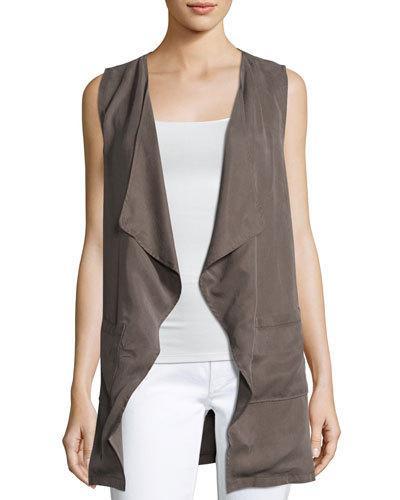 Patch-pocket Woven Vest, Brown