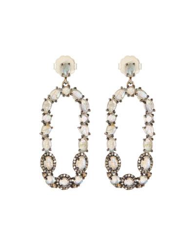 Oblong Labradorite & Diamond Drop Earrings