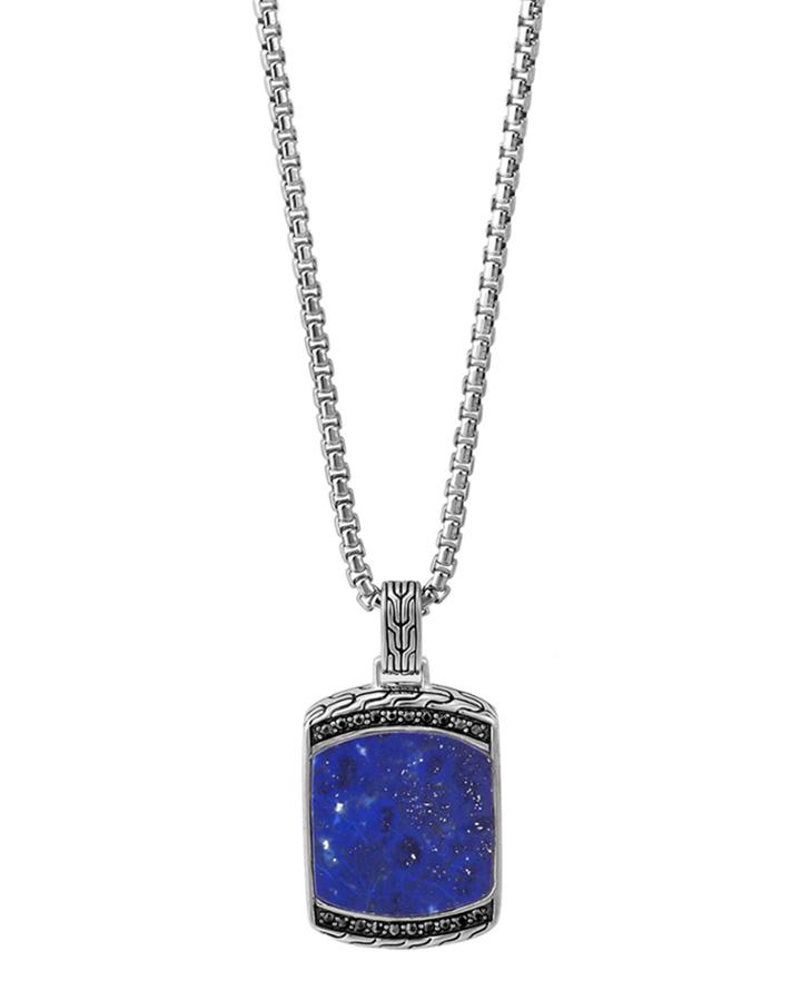 Men's Batu Classic Chain Lapis Dog Tag Pendant Necklace