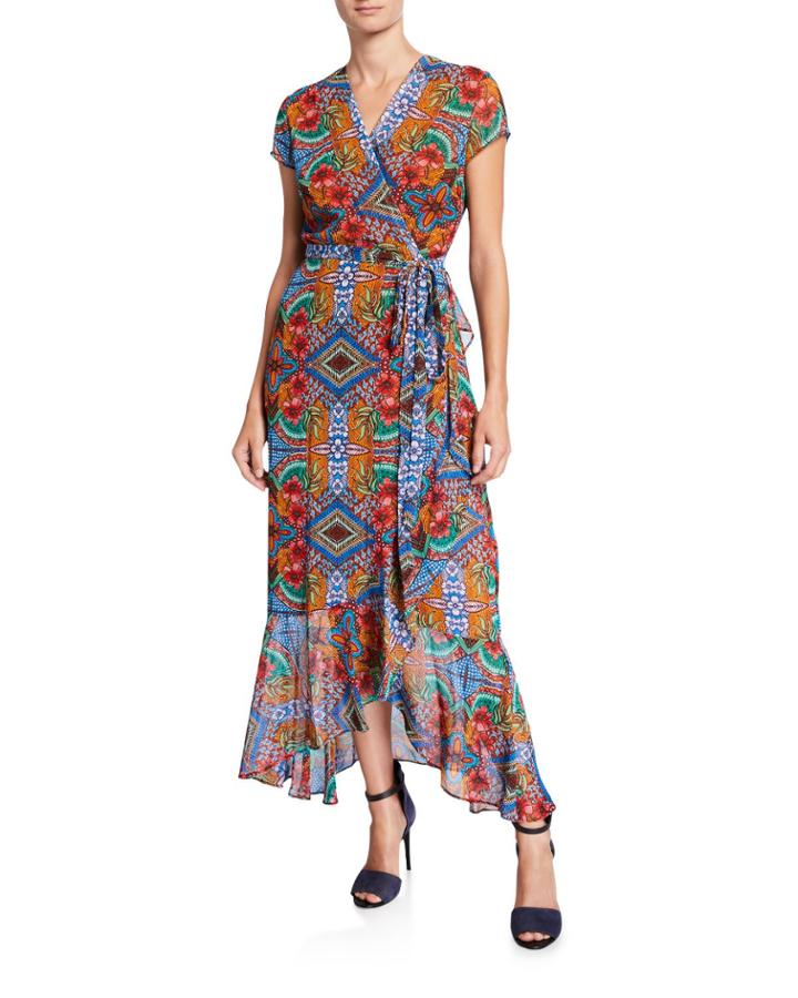Mixed Print Faux-wrap Dress