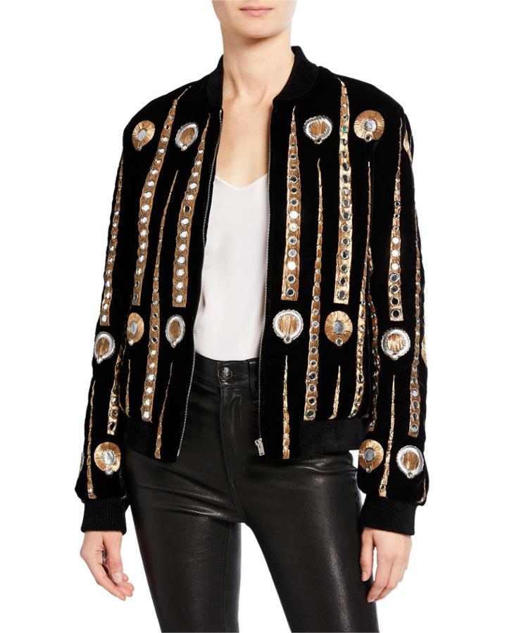 Metallic Embroidered Bomber Jacket