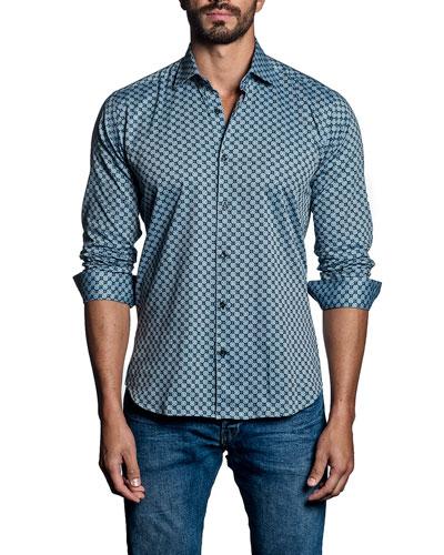 Medallion-pattern Sport Shirt, Blue/black