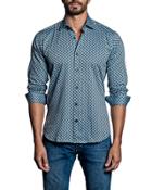 Medallion-pattern Sport Shirt, Blue/black