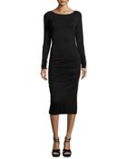 Long-sleeve Twisted-side Dress, Black