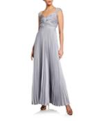 Pleated Cap-sleeve Gown