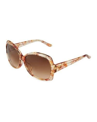 Patterned Plastic Sunglasses, Champagne