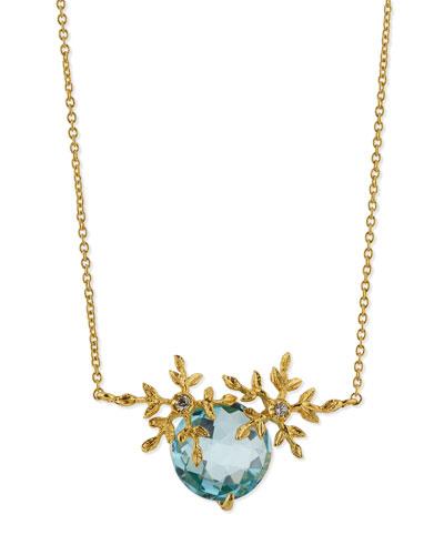 Snowflake Golden Blue Topaz & Crystal Pendant Necklace