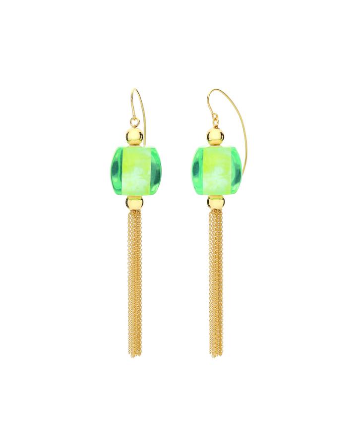 Triangular-prism Tassel Earrings, Green