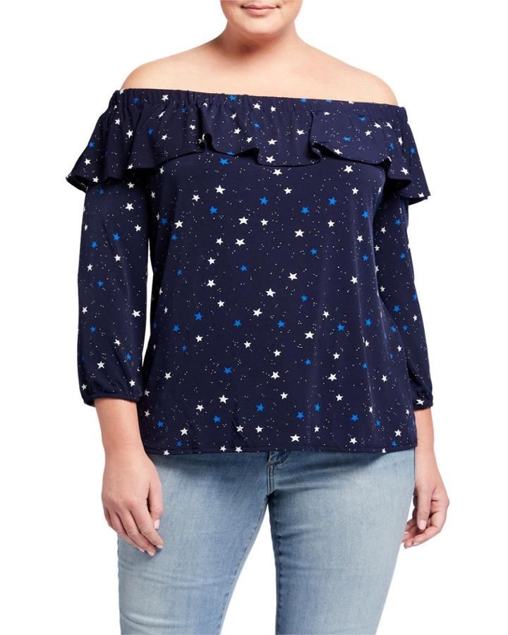 Plus Size Aurora Stars Off-the-shoulder Long-sleeve Jersey Top