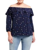 Plus Size Aurora Stars Off-the-shoulder Long-sleeve Jersey Top