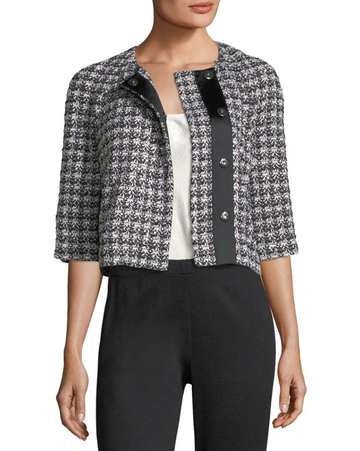3/4-sleeve Soft Plaid Jacket