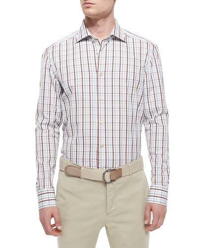 Plaid Woven Shirt, Brown/white