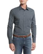 Geometric-print Sport Shirt, Navy Blue/green