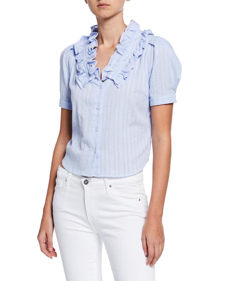 Ruffle Striped Button-down Blouse