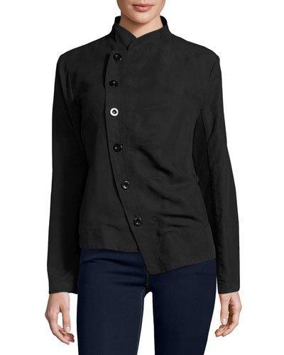 Asymmetric Button-front Jacket, Black