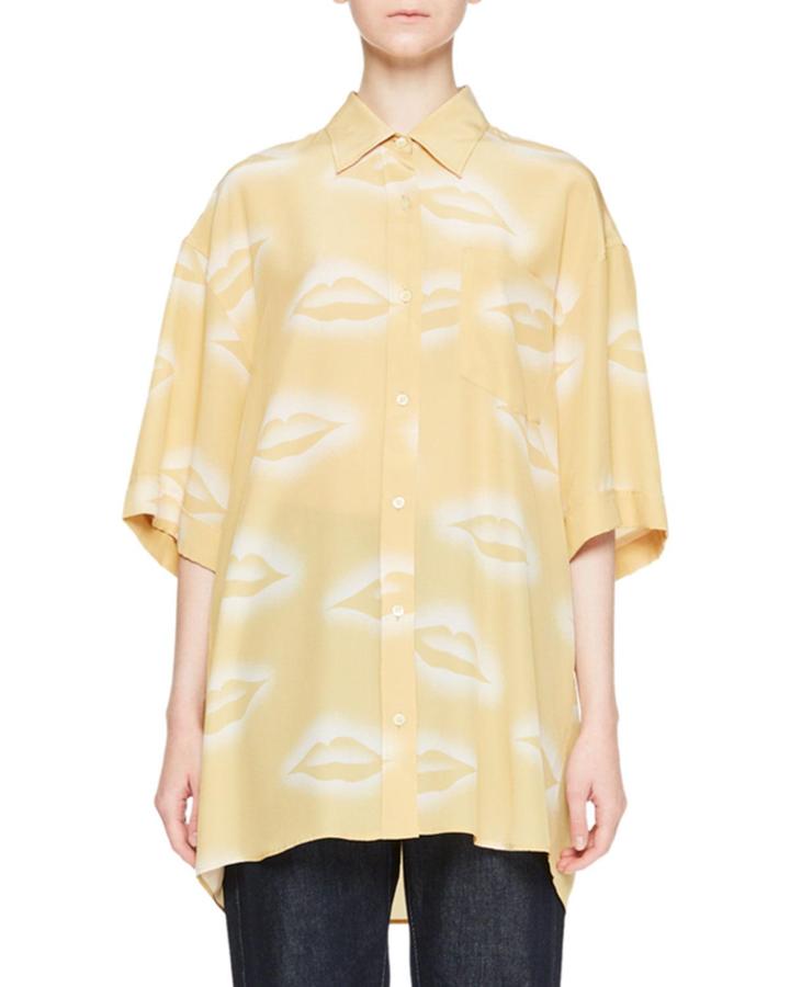 Charle Lip-print Collared Button-front