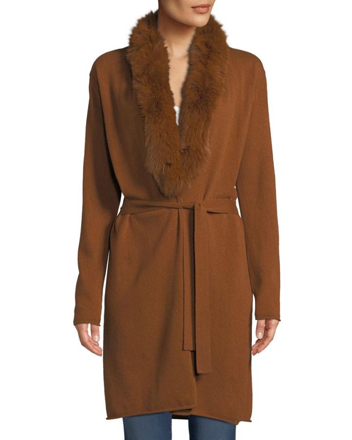 Luxury Cashmere Duster Cardigan W/ Fox Fur Collar