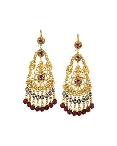 Golden Crystal & Jasper Chandelier Earrings