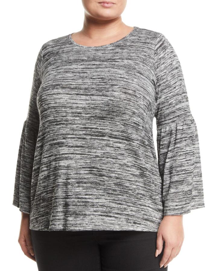 Heathered Bell-sleeve Blouse,
