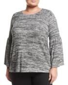 Heathered Bell-sleeve Blouse,