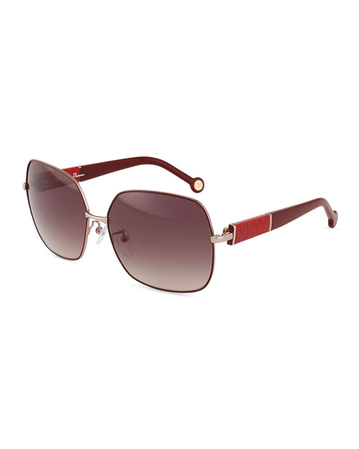 Carolina Herrera Metal Oversized Square Sunglasses, Pink