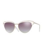 Josa Mirrored Cat-eye Sunglasses, White/silver