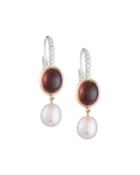 18k Diamond, Garnet & Pearl Drop Earrings