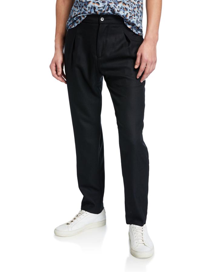 Men's Wool Pleated Pants, Black
