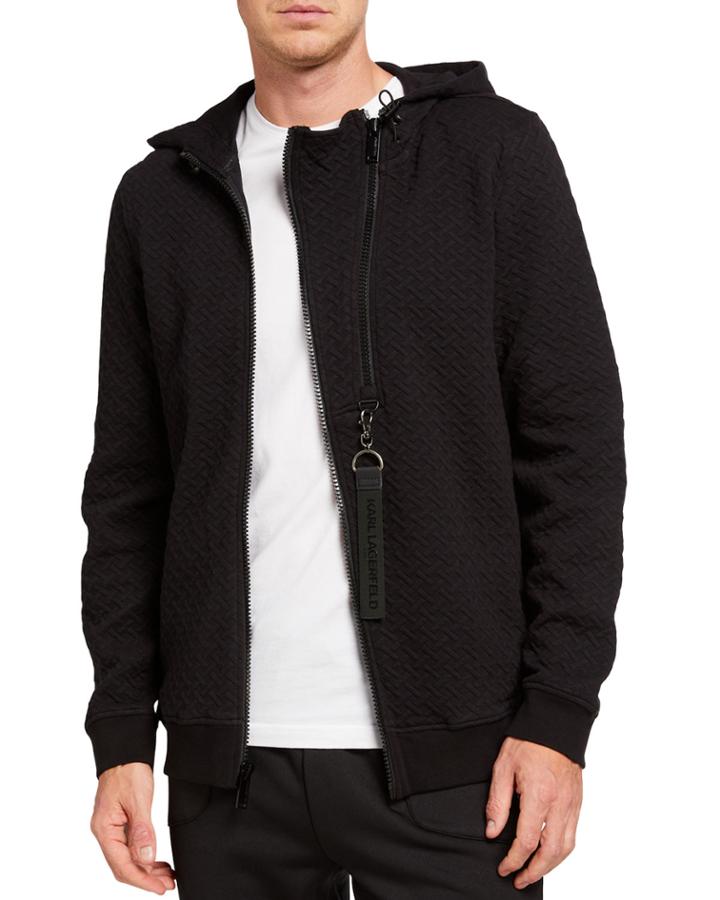 Men's Basket Quilted Zipper-front Hooded Jacket