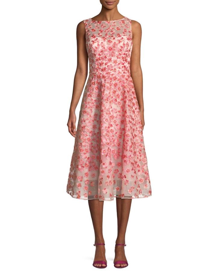 Sleeveless Floral Embroidery Tulle Dance Dress