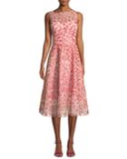 Sleeveless Floral Embroidery Tulle Dance Dress