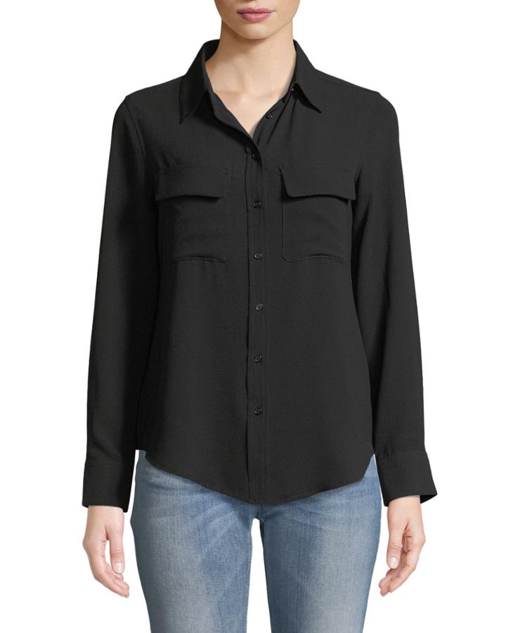 Monaco Pebble Long-sleeve Button-down Top