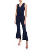 Wrap Sleeveless Flare-leg Self-tie Jumpsuit