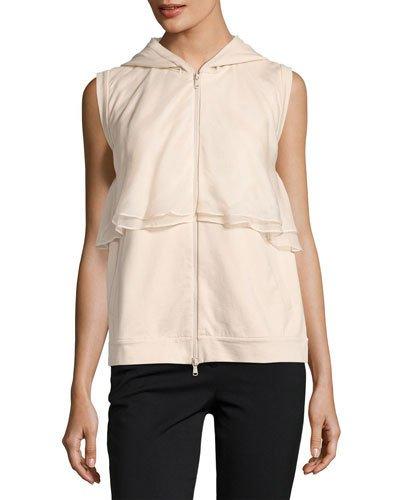 Organza-ruffle Hooded Vest, Flesh