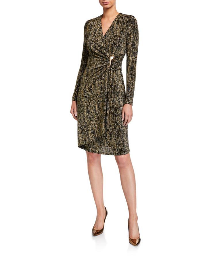 Shimmer Side Bar Faux-wrap Dress