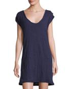 Plunge-neck Relaxed Tee Dress, Indigo