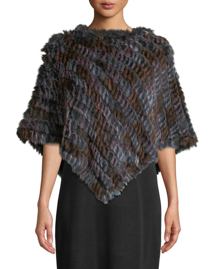 Rabbit Fur And Knit Poncho