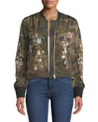 Zoe Floral-embroidered Camouflage Bomber Jacket