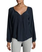 Nua Silk Pleat-front Top, Navy