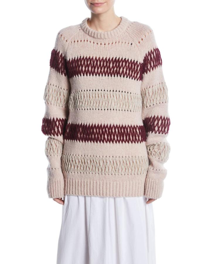 Crewneck Floating-knit Cross Stitch Wool