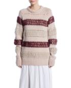 Crewneck Floating-knit Cross Stitch Wool