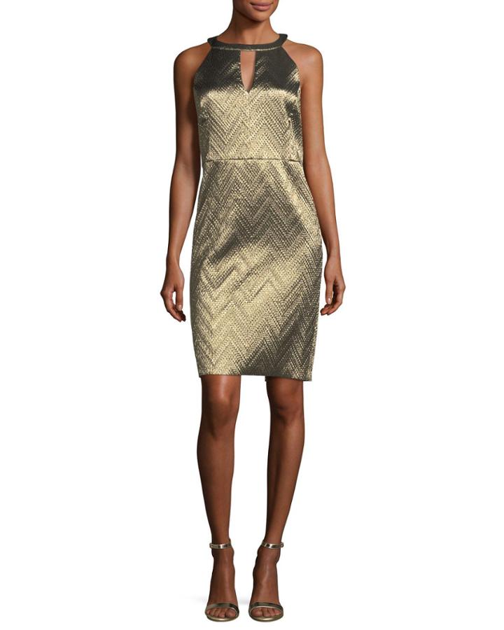 Metallic Zigzag Jacquard Cocktail Dress