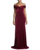 Off-the-shoulder Draped Velvet Evening Gown