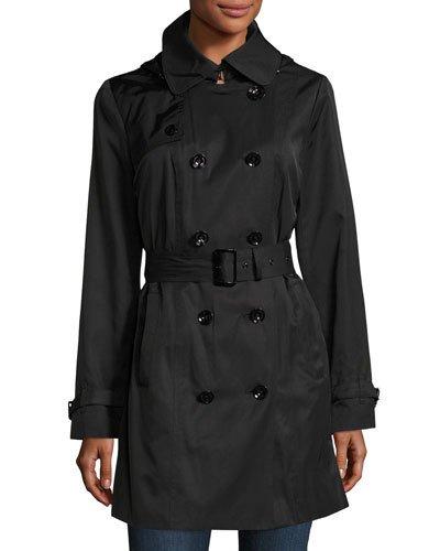 Water-resistant Double-breasted Trench Coat, Black