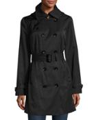 Water-resistant Double-breasted Trench Coat, Black