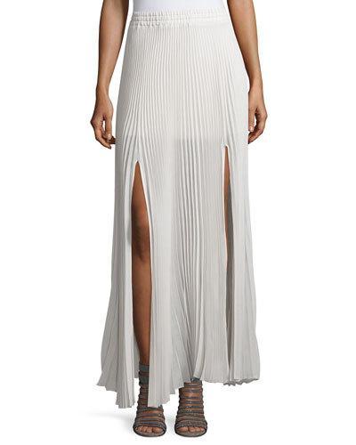 Pleated Semi-sheer Layered Skirt W/slits, Vanilla
