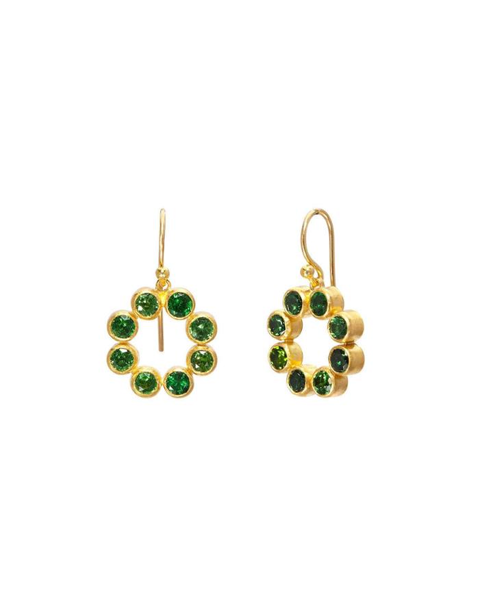 One-of-a-kind Pointelle Circle Earrings W/ Tsavorite