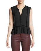V-neck Sleeveless Peplum Top W/ Velvet Trim