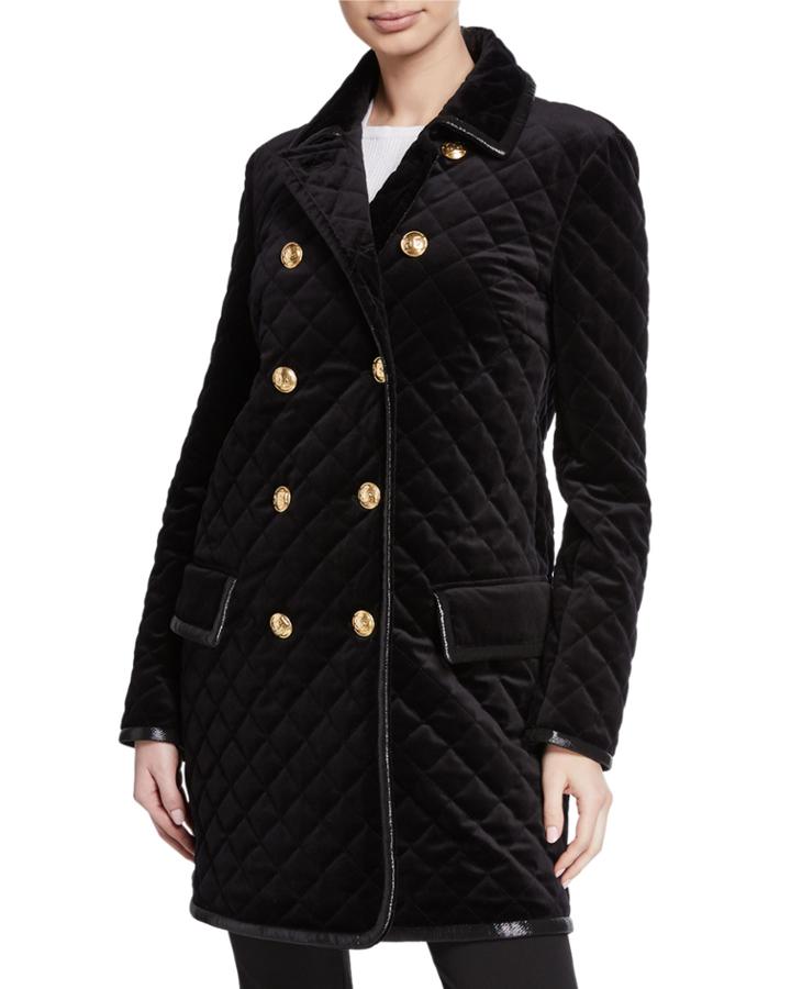 Quilted Velvet Double-breasted Caban Coat