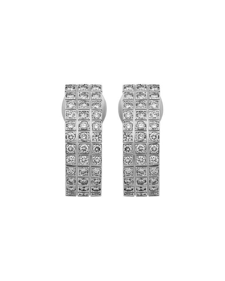 18k White Gold Diamond 3-row Huggie Earrings